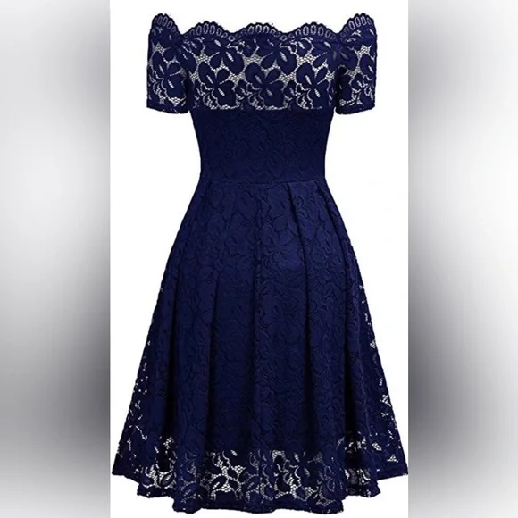 #011 MISSMAY Women's Vintage Floral Lace Short Sleeve Boat Neck Cocktail. - Picture 3 of 9